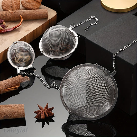 Seasoning ball made of stainless steel for infusing tea and spices, ideal for braising meat dishes. This flavor treasure box includes a mesh tea ball and tea maker for straining, as well as a hot pot seasoning bag and braised flavor filter net.