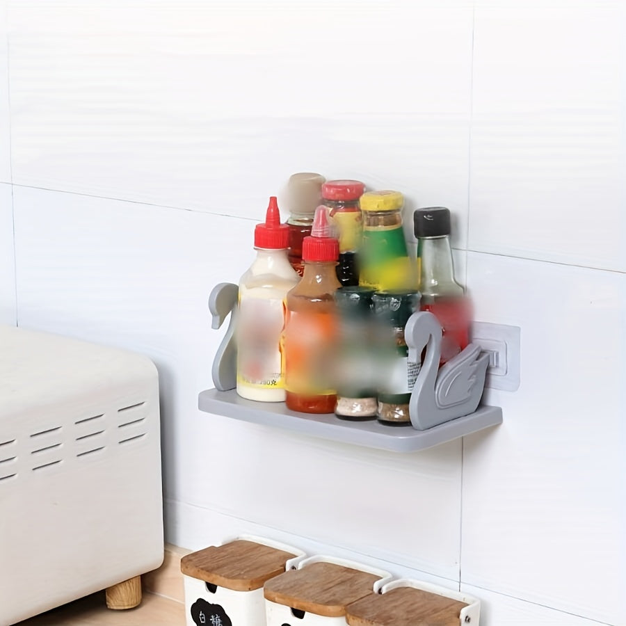 Wall-mounted Storage Rack with Multiple Functions, Featuring a Spacious Swan Shelf for Kitchen Seasoning Bottles and Bathroom Storage