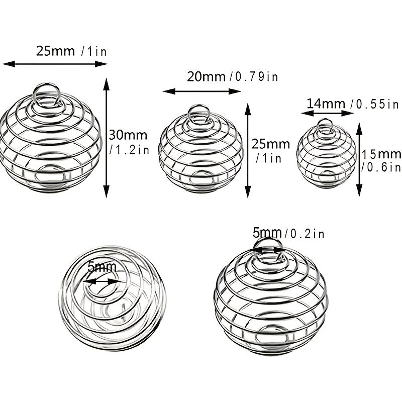 Set of 30 Spiral Bead Cage Pendants in 3 Different Sizes, Silver Finish, Perfect for Necklaces and Jewelry Making Projects