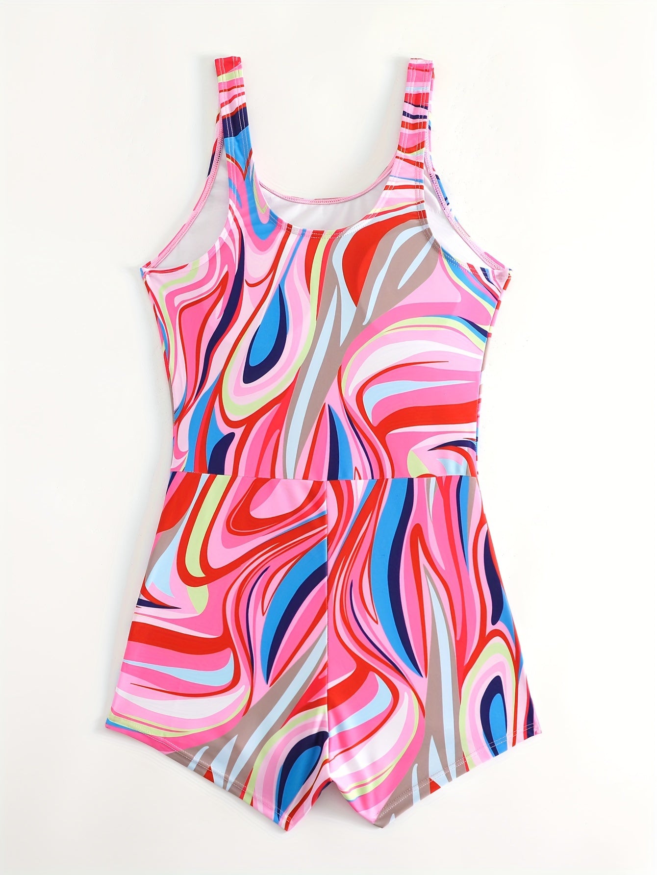 Women's slimming one-piece swimsuit featuring tummy control, colorful abstract print, and athletic style.