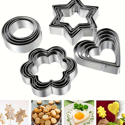 12pcs Baking Set for cutting various shapes of cakes, cookies, sandwiches, pineapple puffs, and donuts. Made of professional stainless steel, suitable for restaurant weddings.