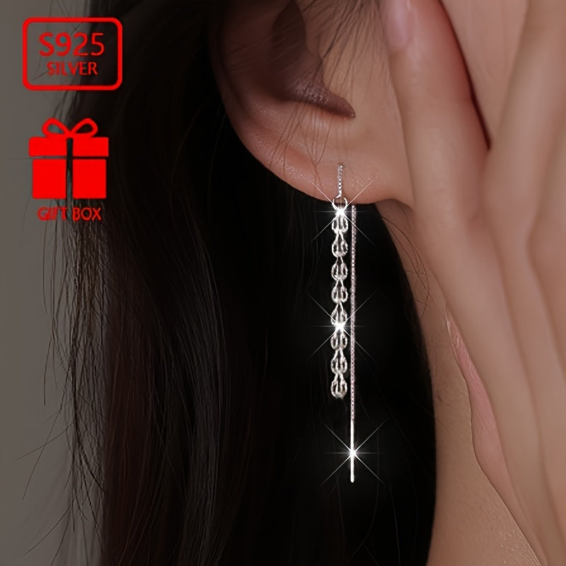 These elegant earrings are perfect for women, with a total weight of approximately 0.8g and made of high-quality 925 sterling silver. They feature long chain tassel Phoenix tail pendants, ideal for daily outings, activities, gatherings, and everyday wear.