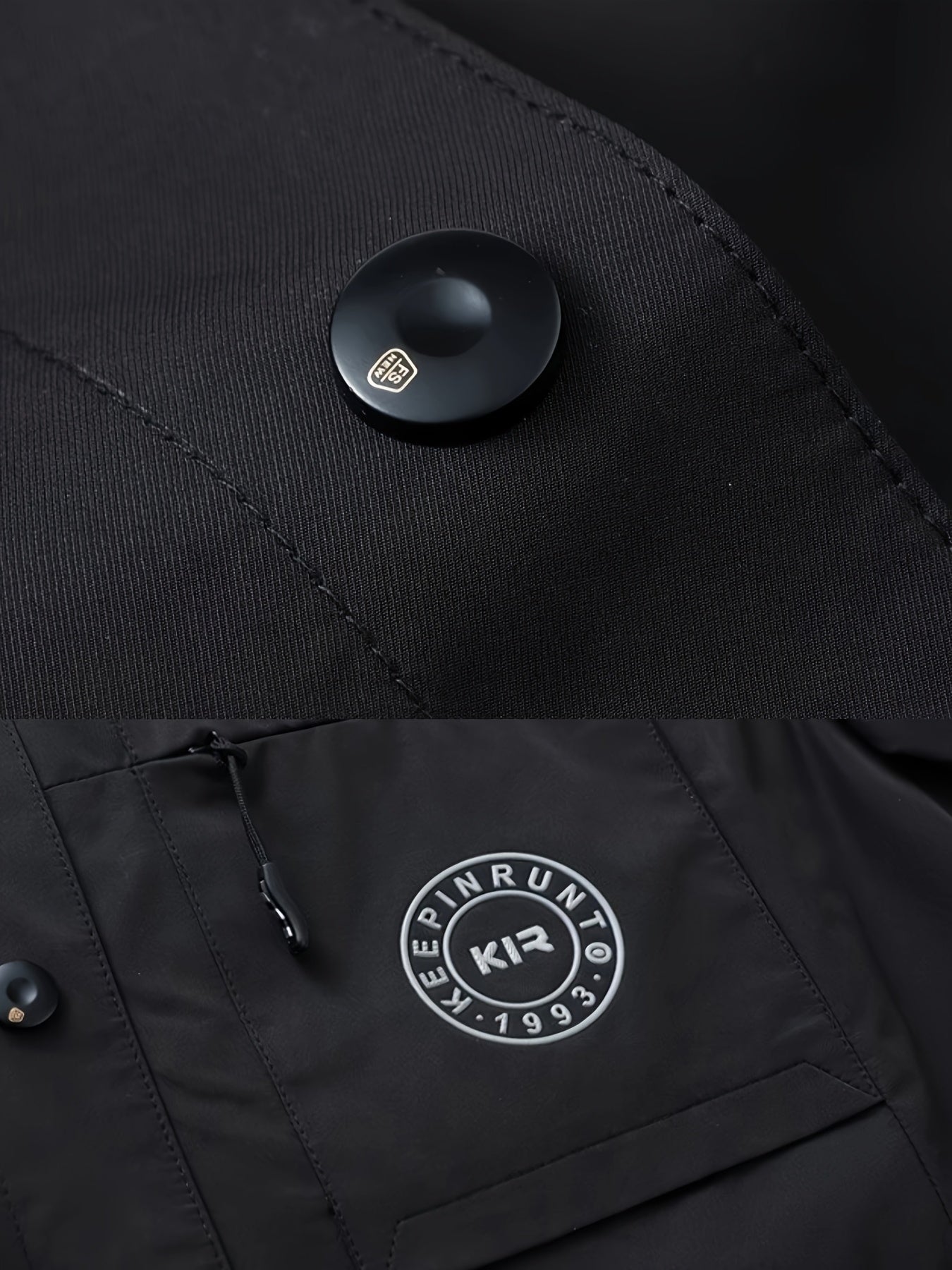 Men's stylish black button-up jacket featuring a "FEM" patch, perfect for casual and formal events in fall and spring. Made of polyester, single-breasted, and long-sleeved.