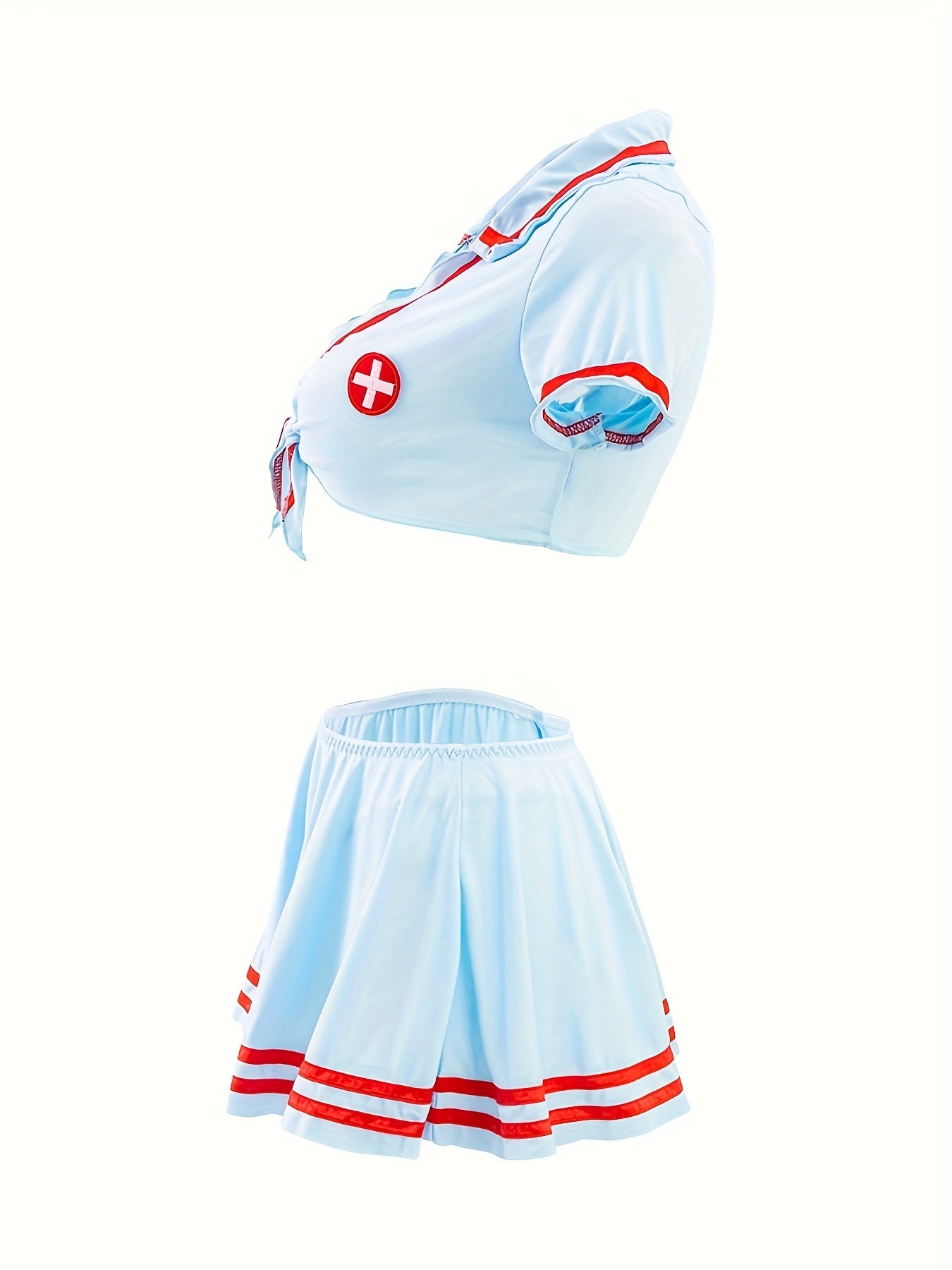 Women's sexy nurse costume with hat, top, underwear, and skirt.