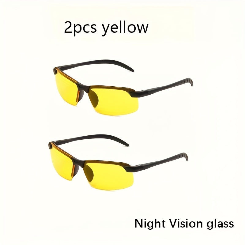 Night vision glasses for outdoor sports and night driving, available in sets of 1, 2, or 4, for men and women. Fashionable semi-rimless design.