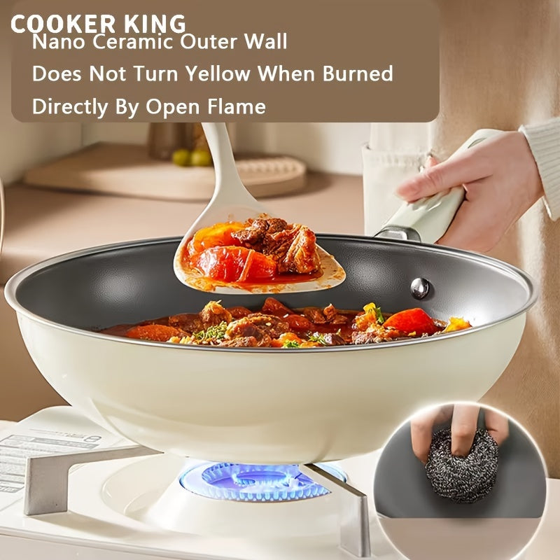 Non-Stick Skillet with Titanium Ceramic Coating by COOKER KING, Dishwasher Safe, Suitable for Gas Stoves, Ergonomic Handle, Uncoated, Available in 30/32CMsizes.