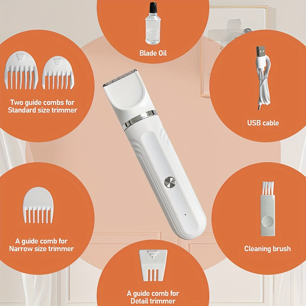 PetPro 4-in-1 Rechargeable Pet Grooming Kit for Cats & Small Dogs - Dual power electric clipper, nail trimmer, foot razor with Lithium 18650 Battery.