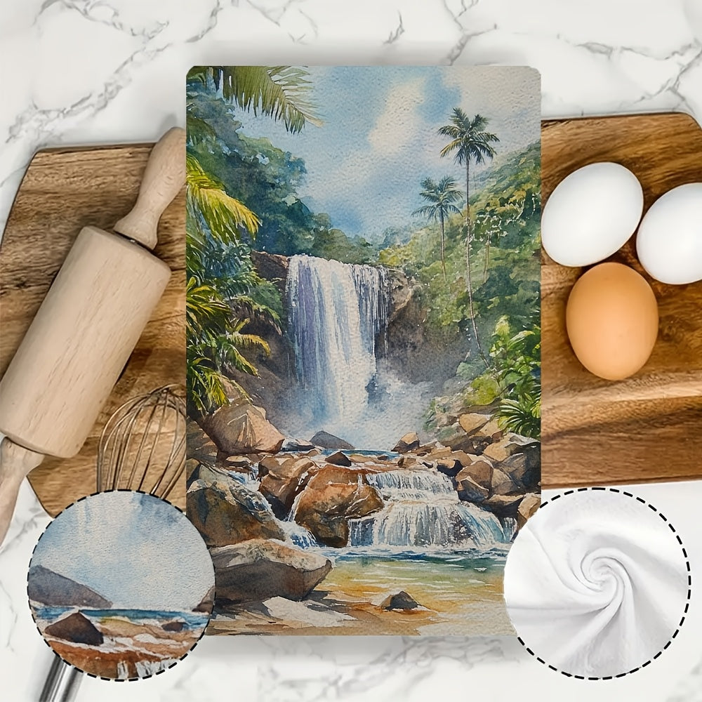 Set of 2 Kitchen Towels - Luxuriously Soft, Inspired by the Enchanting Beauty of a Tropical Waterfall, Highly Absorbent Dish and Hand Towels for Festive Home Decor, Easy to Clean in the Washing Machine, Measures 16x24 Inches - Item Number 2KYSYS1218415