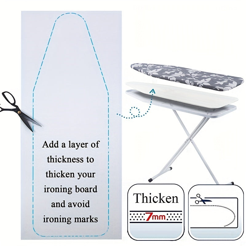 The Ironing Board Felt Pad is long-lasting and does not require electricity. It is reusable and features a thickened, anti-scratch protective cover that is easy to clean. Please note, boards are not included.