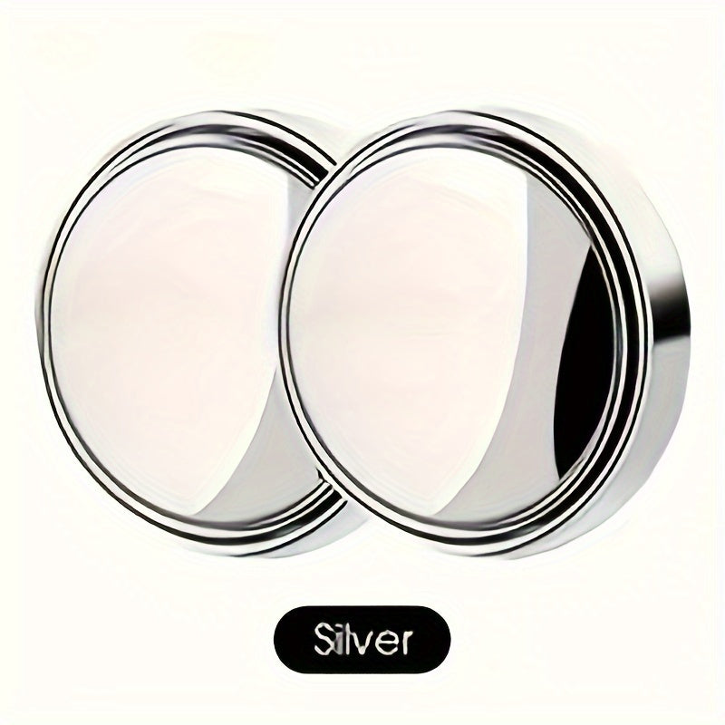 Small round mirror with HD glass for car rear view, rotatable 360 degrees for blind spot assistance.