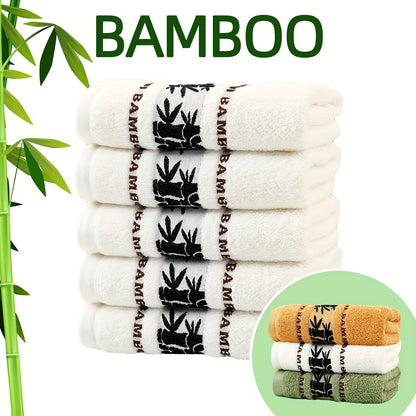 5-piece set of self-flying bamboo fiber towels with embroidered hand towels. Absorbent and quick-drying, ideal for home bathrooms. Skin-friendly and soft, measuring 35*75cm.