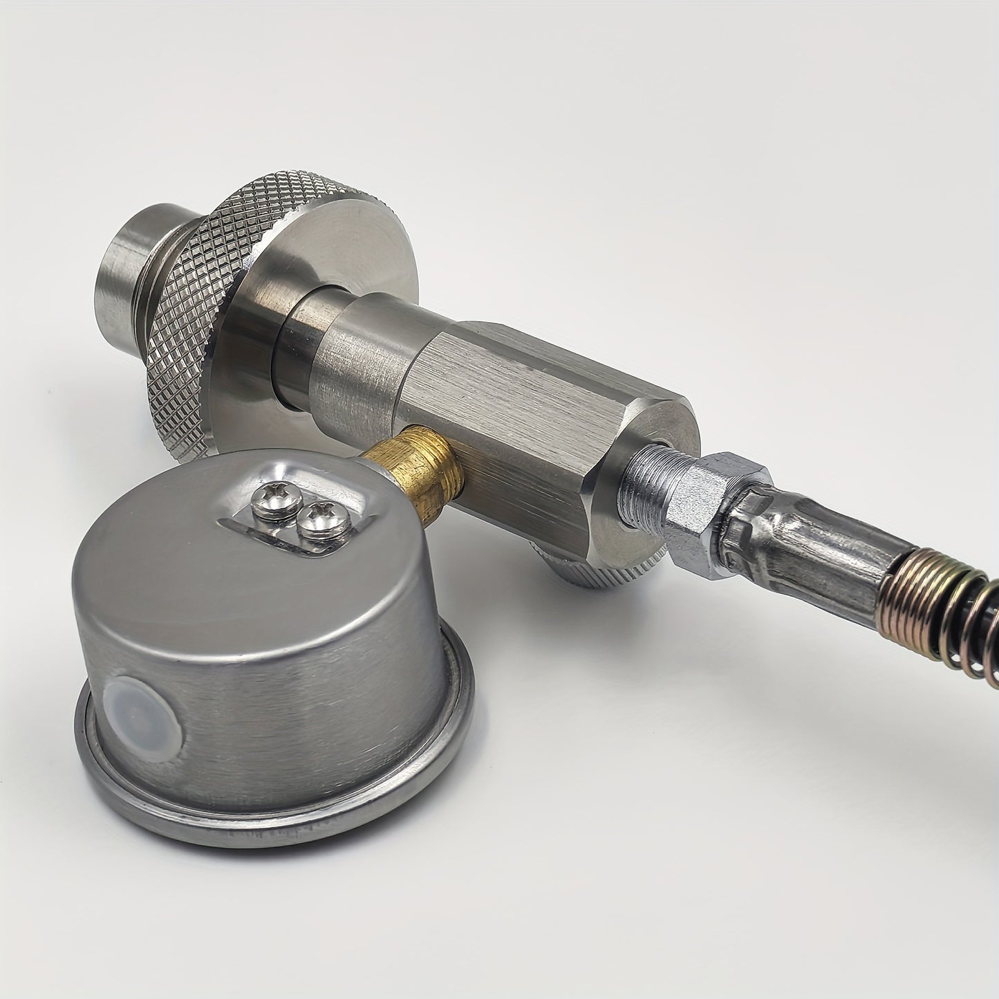 High-pressure diving filling station adapter kit with 6000psi gauge, stainless steel, includes quick disconnect hose for transferring gas from large tanks to small bottles.