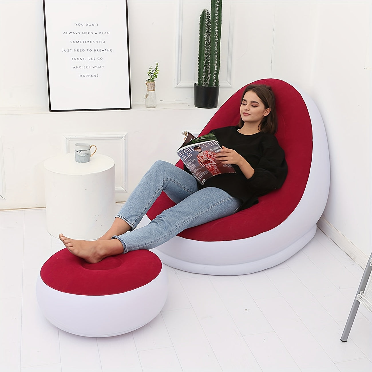 Lazy Inflatable Sofa with Thickened Design, Foldable Recliner for Outdoor Use, Includes Pedal for added comfort. Can be transformed into a Combination Sofa Bed with Flocking material, perfect for a relaxing experience.