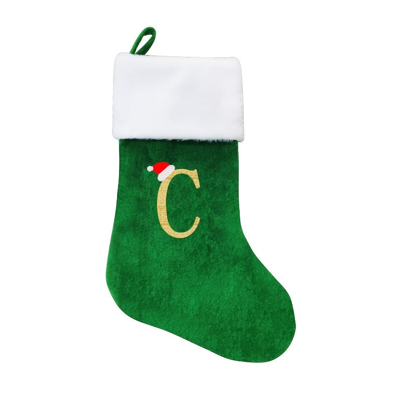 1pc Red Velvet Christmas Stocking with White Soft Cuff, Embroidered Xmas Decorations for Family Holiday Season