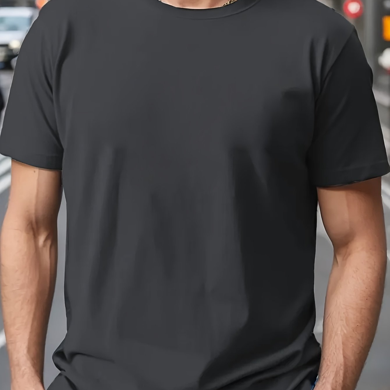 Summer Solid T-shirt for Plus Size Men, Great for Outdoor Sports