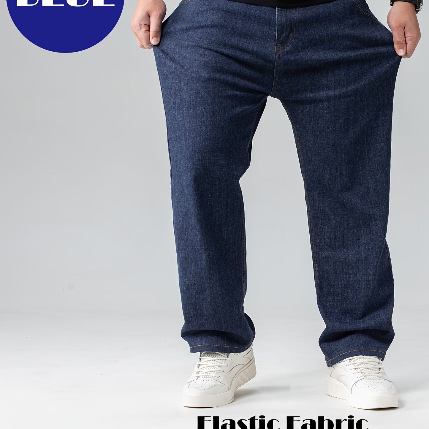 Oversized men's solid jeans for spring/autumn, plus size.