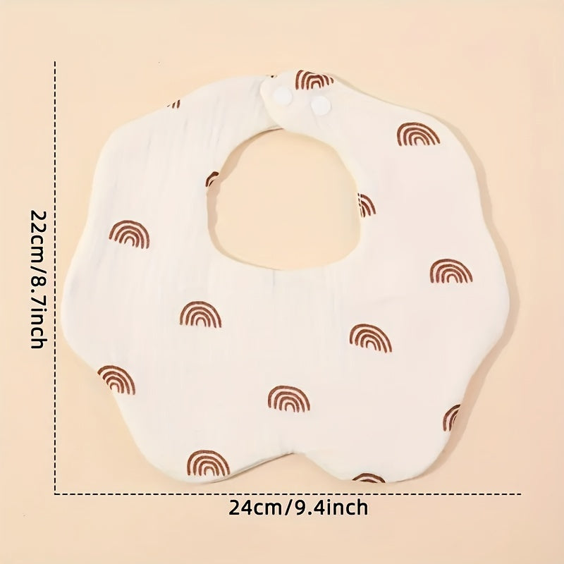 Set of 3 Cotton Muslin Baby Bibs, 6 layers with Petal Design, Snap Closure, Full Coverage, Ideal for Infants and Toddlers Ages 0-3, Not Waterproof