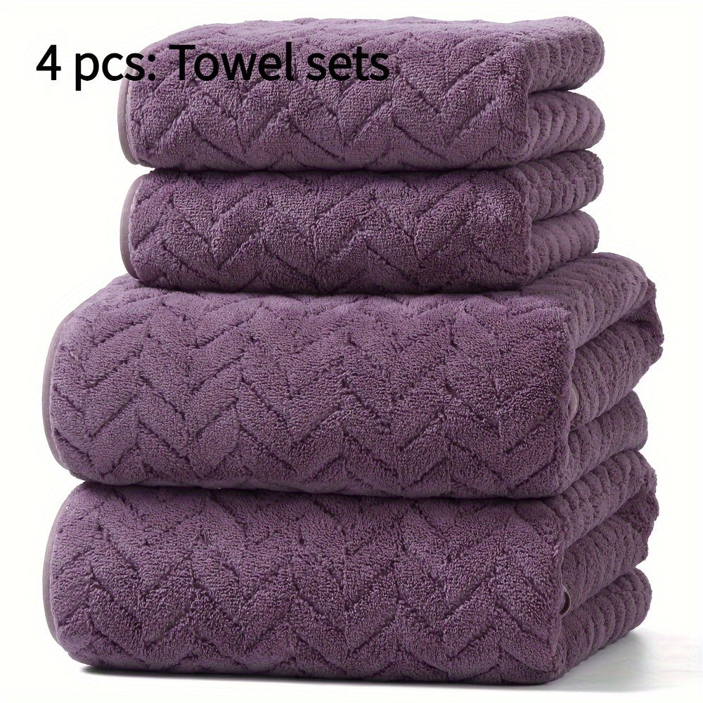 Christmas-themed 4-Pack Bath Towel Set by BAYEXY, Soft and absorbent, Modern Polyester blend with Herringbone Stripe, High Absorbency, Rectangular shape, Knitted design, 280g/㎡ weight, Ideal for home use.