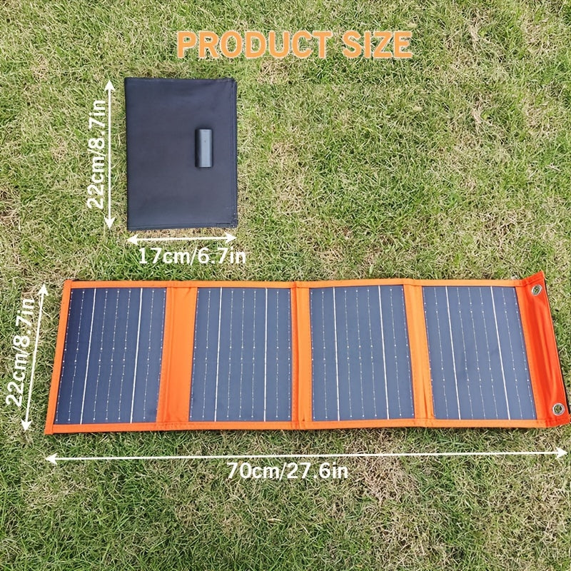 Foldable 25W solar panel charger with high conversion rate, designed for outdoor camping and emergency charging.