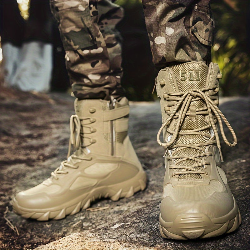 Men's high-top hiking boots perfect for all seasons, featuring a durable design with breathable nylon upper, non-slip EVA sole, and suitable for outdoor activities and everyday wear.