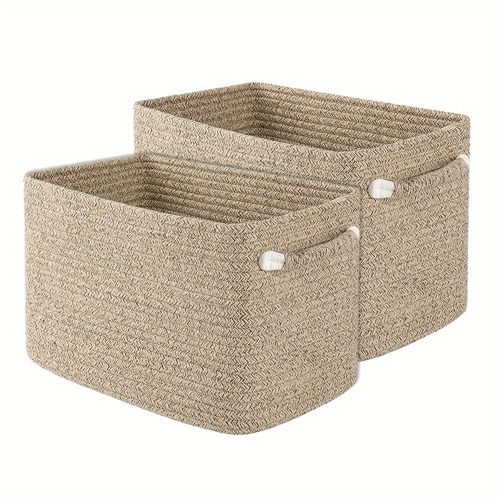 This multi-functional woven storage basket, measuring 37.59cm x 24.89cm x 22.35cm, is ideal for organizing bathroom towels, toys, nursery essentials, and laundry. Its versatile design makes it perfect for use as a weaved storage basket, shelf, cube, or