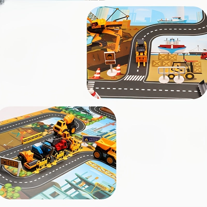 City construction and traffic play mat with mixed colors, includes toy and doll set for youngsters.