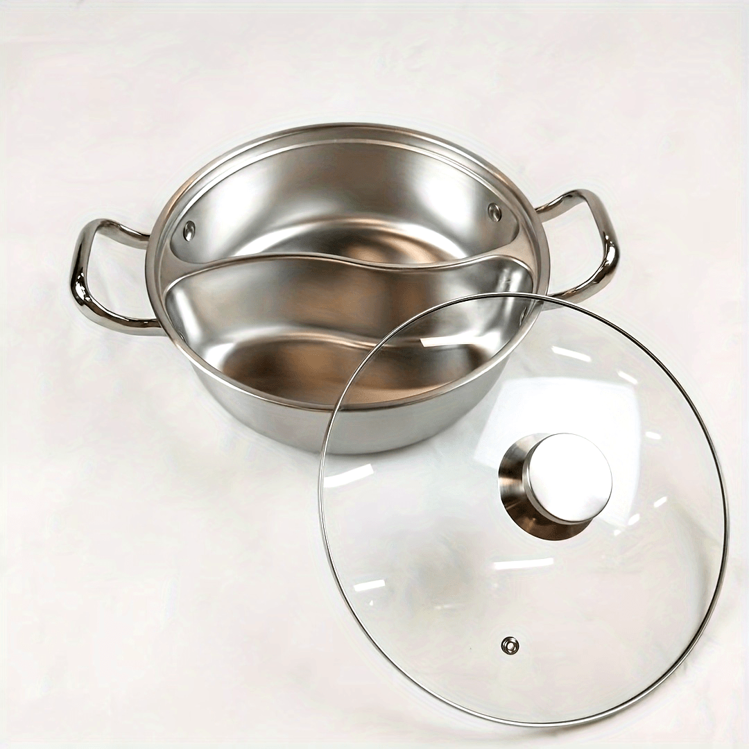 Stainless Steel Chinese Hot Pot Set - Includes Mandarin Duck Pot, Double-Flavor Pot, and Household Magnetic Stove Compatible with Gas Stoves. Perfect Kitchen Cookware Set.