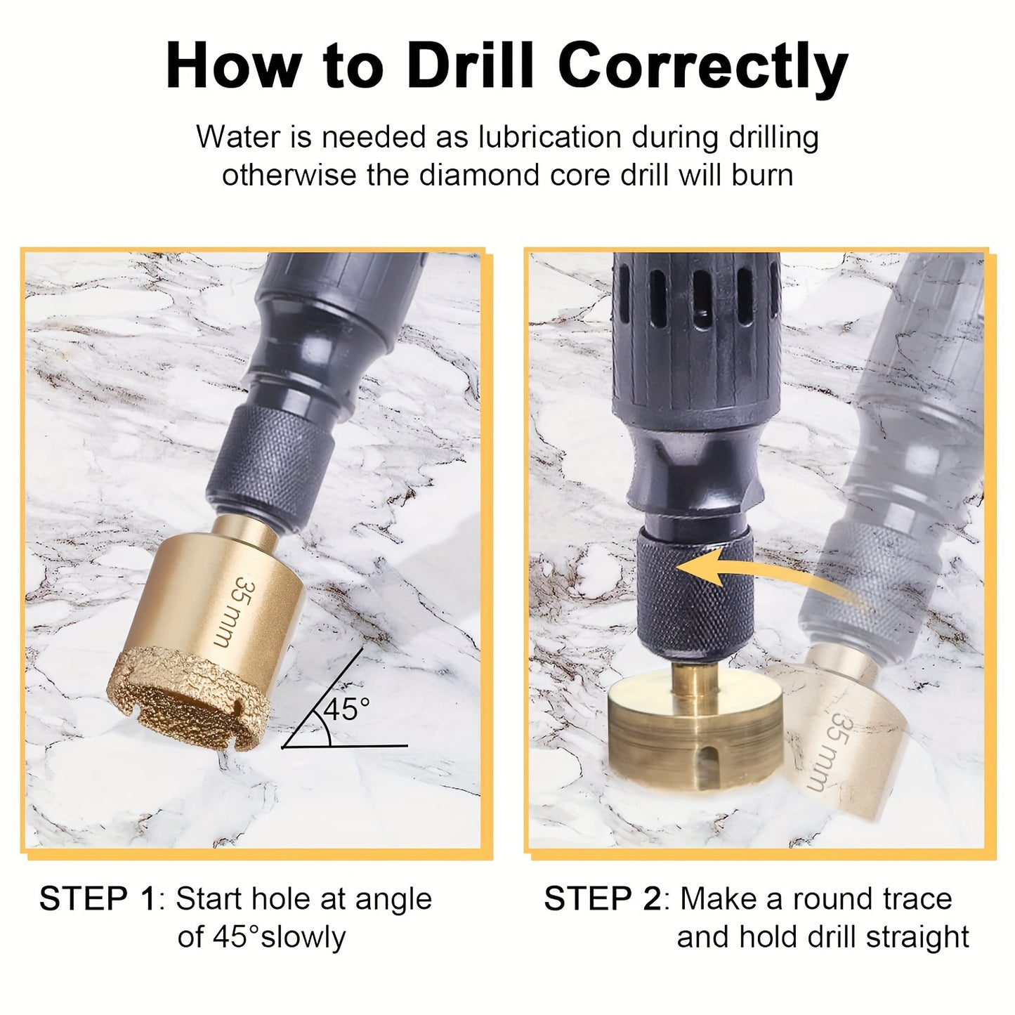 12pc Diamond Coated Drill Bit Set for Glass, Marble, Granite, Stone, Tile & Ceramic - Hand Tools