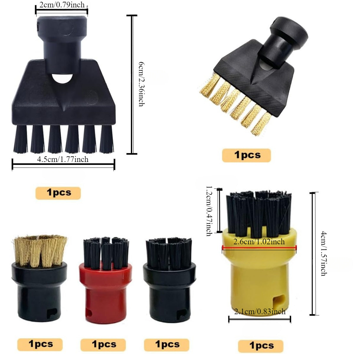 Elektr energiyasi talab qilinmaydi - Karcher bug' tozalagichlari SC1, SC2, CTK10, SC3, SC4, SC5, SC7 uchun 6 ta cho'tka qo'shimchalari to'plami - Oshxona va hammom tozalash uchun ideal