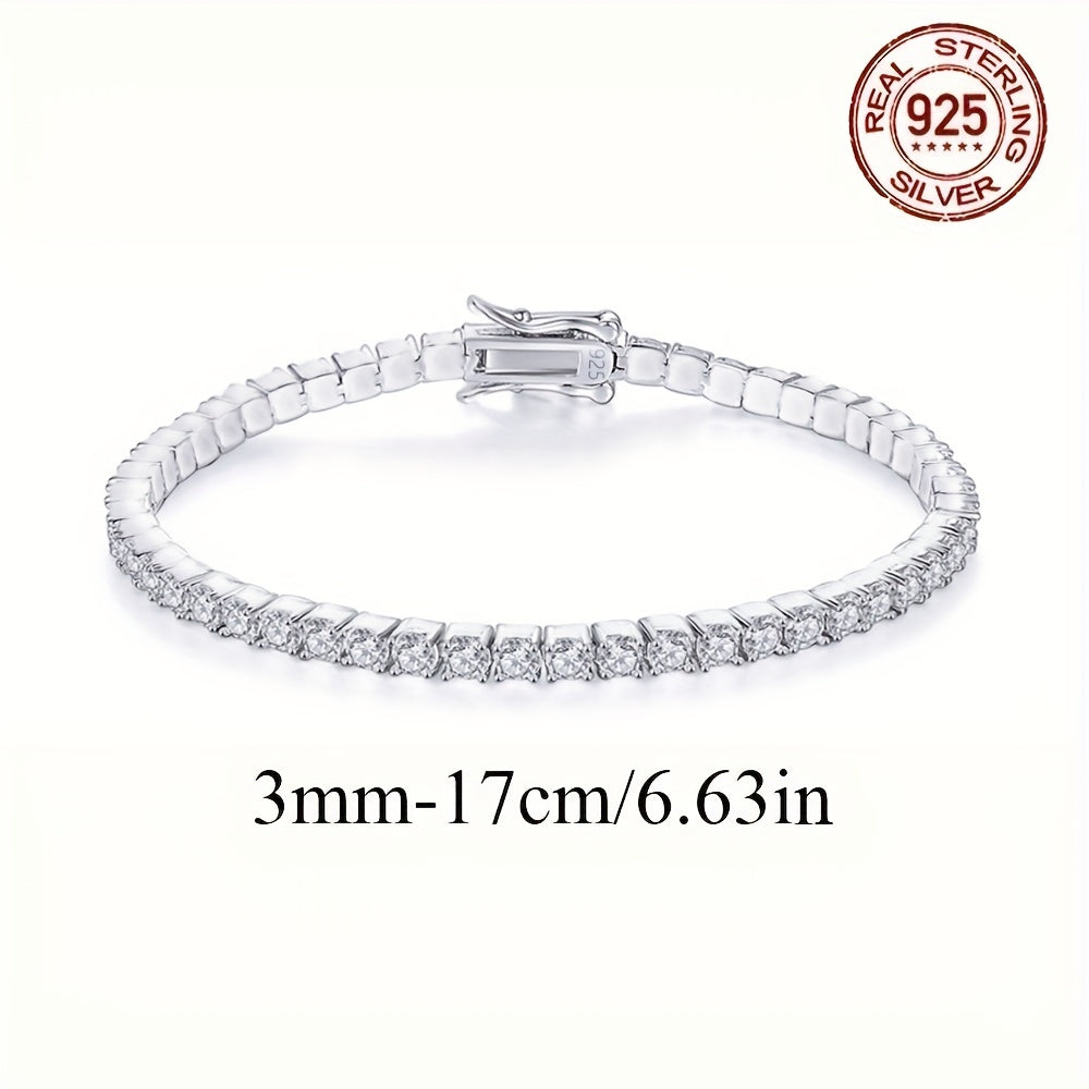 Ajoyib 925 Sterling Silver Tennis Bilaguzuk, porloq oq 3mm kubik zirkoniya toshlari bilan bezatilgan, sezgir teri uchun xavfsiz, ishonchli qisqichli yopilish xususiyatiga ega - 14-fevral, Onalar kuni, yubileylar, tug'ilgan kunlar va bayramlar uchun ideal.