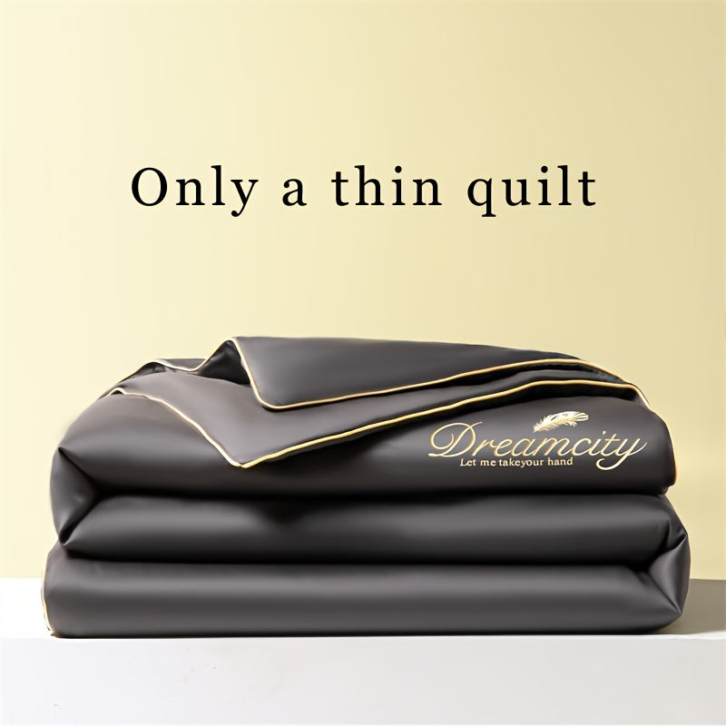 Dreamacity Elegant Summer Quilt - Luxurious Golden Embroidery on Soft, Skin-Friendly 100% Ultrafine Microfiber. Vintage Style Lightweight Cooling Bedding, Machine Washable in Grey. 90g Fabric Weight, Quilting Fabric Only. (Pillowcase & Sheet Not Included)