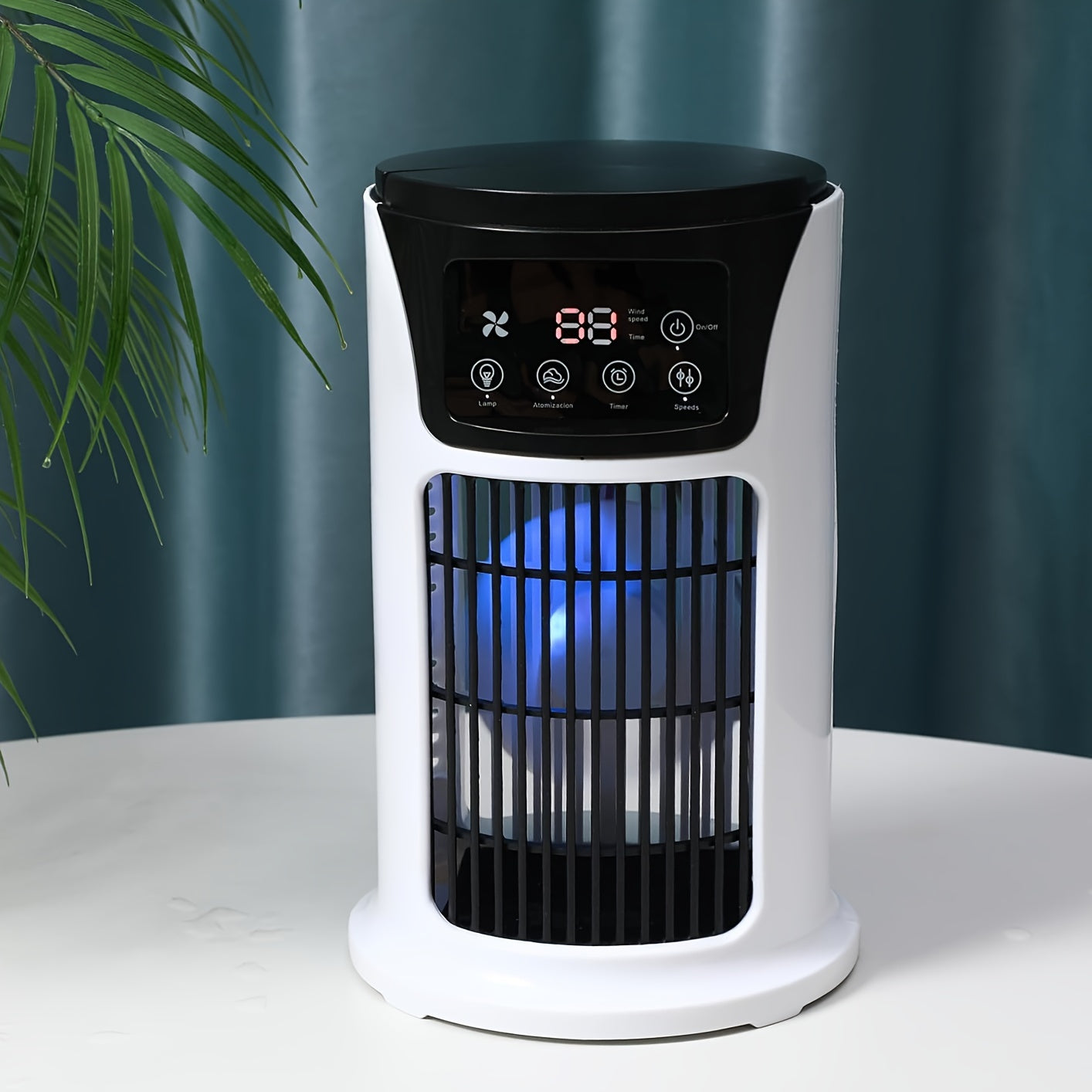 USB powered portable air conditioner humidifier with 6 adjustable speeds, 300ml water tank, ideal for various room types, made of durable plastic, operates on ≤36V.