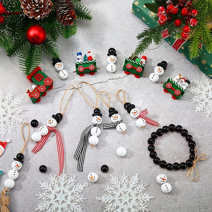 Christmas Snowman Wooden Bead Set includes 50, 100, or 150 pieces, great for DIY crafts and jewelry making. Comes with string for creating bracelets and necklaces. Ideal for creating unique accessories.