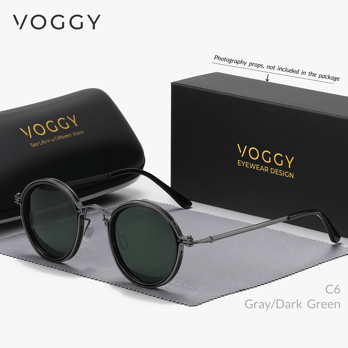 VOGGY Retro Metal Polarized Fashion Glasses - Black Frame with Brown Tortoiseshell Accents, Stylish Round Design for Men & Women. Ideal for Driving, Fishing, Cycling, Hiking & Outdoor