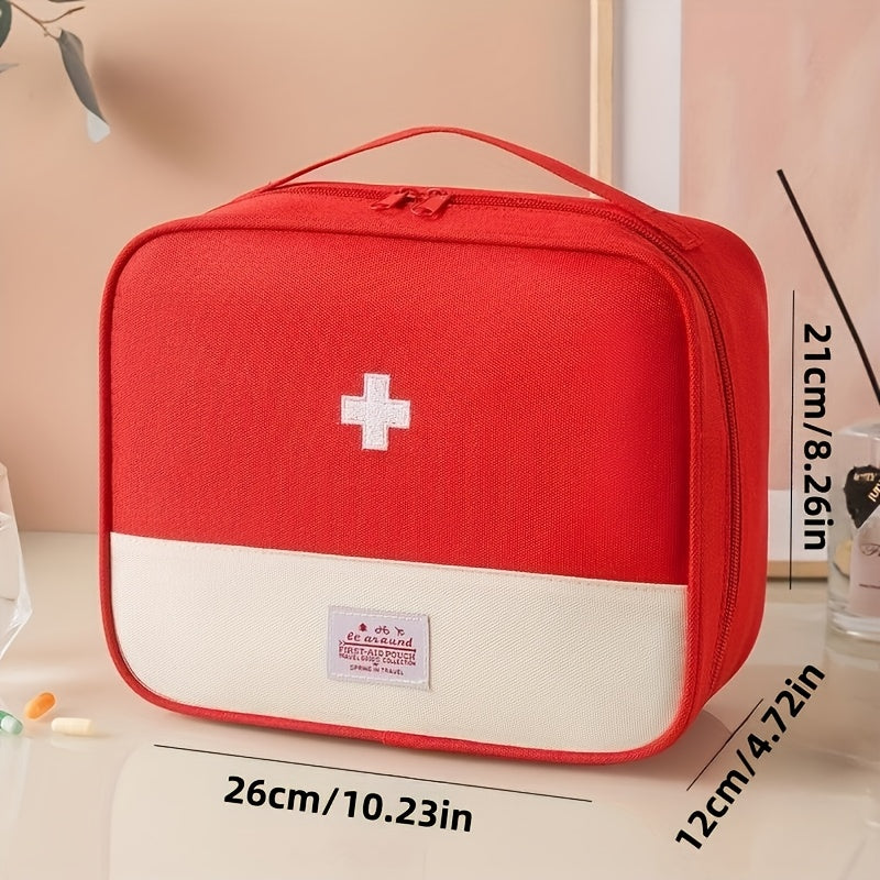 Portable first aid kit with large capacity, foldable storage for home, travel, and car emergencies.