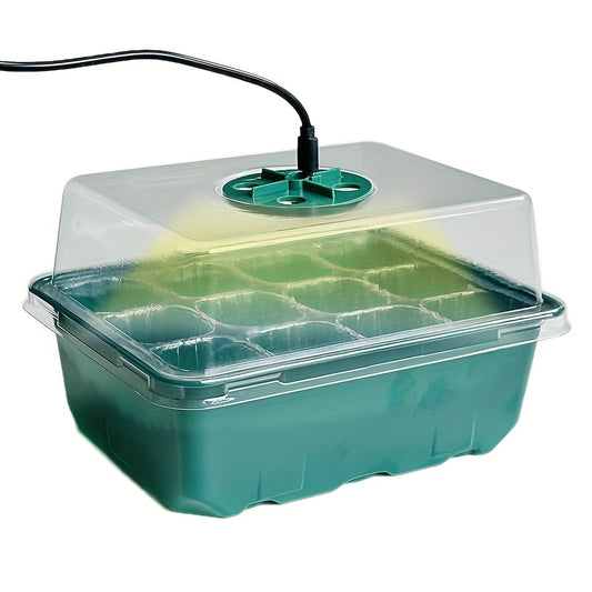 Plant seedling boxes with supplementary lighting, cultivation holes, seedling tools, label cards, and mats for optimal germination.