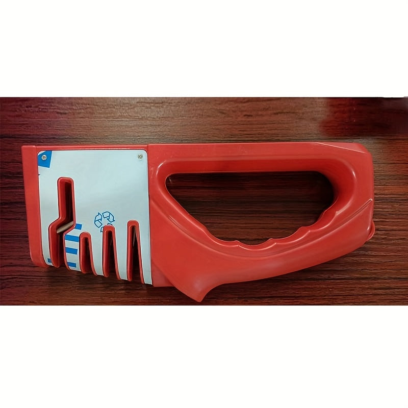 This durable plastic Multi-Stage Sharpener is a 4-Level Manual Knife and Scissor Sharpener that does not require electricity. It is a reusable and multifunctional sharpening tool ideal for use in commercial settings, homes, schools, and RVs.