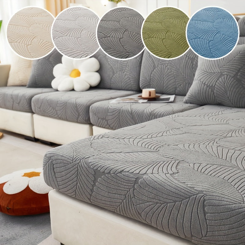 Stylish leaf-patterned sofa cover fits single to four-seater sofas in various colors. Durable jacquard fabric, machine washable.