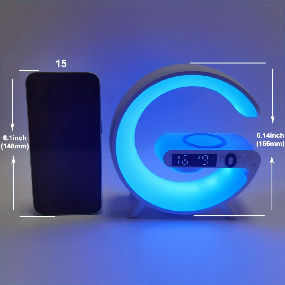 Kouzone Wireless Speaker with Phone Charger, Alarm Clock, Sunrise Simulation, Night Light, USB Type-C, Button Control, Surround Sound, Rechargeable Battery; Perfect for Bedroom, Great Gift