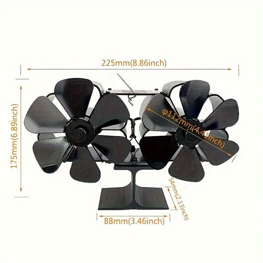 Two-Headed Fireplace Fan with Thermo-Electric Technology, Auto Start, High Heat Resistance, 6 Blade Design, Energy-Efficient and Quiet, Made of Premium Aluminum Alloy, Durable and Corrosion-Resistant, Provides Air Circulation for Freestanding Stoves