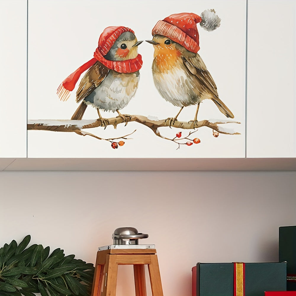 Decorative Art Deco Christmas Birds Window Decals featuring Red Berry Branches Glass Clings. These self-adhesive plastic stickers make the perfect festive home decoration. Each pack features single-use Santa Hat Bird motifs.