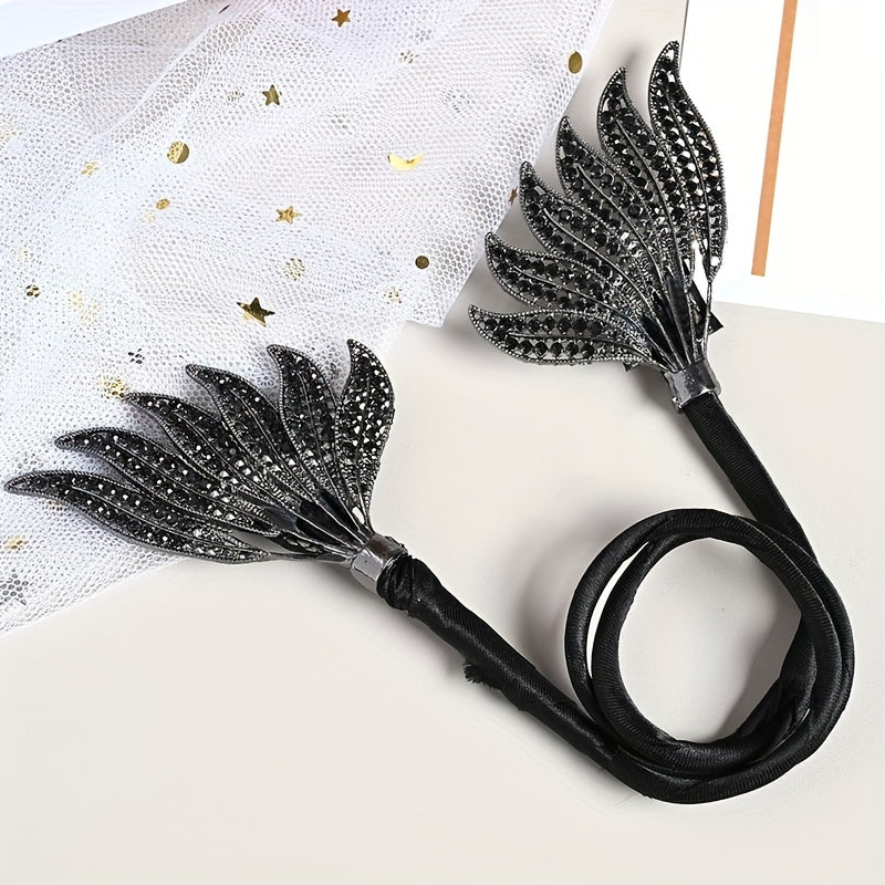 Chinese Style Golden Double Wing Hair Curler and Diamond Hair Band for Women, creating stylish bun hairstyles, an elegant hair accessory