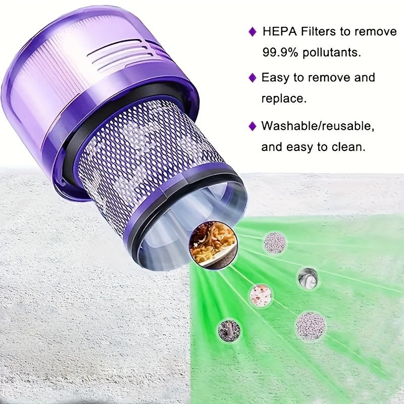 Purchase this set of V11 vacuum filter replacement parts for your Dyson V11 Torque Drive, V11 Animal, V11 Complete, V11 Extra, V15 Detect, and V15s Detect models. This package includes 2 filters and 1 clean brush, as well as a washable HEPA filter to