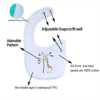 Set of 6 cartoon-themed adjustable snap waterproof feeding bibs for boys, girls, and babies, featuring designs for spring, summer, autumn, and winter seasons, perfect for eating and drooling.