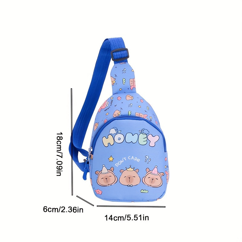 Sweet Capybara print crossbody bag with detachable coin purse, zipper closure, adjustable strap for kids and teens - great for travel, hiking, cycling - perfect birthday present.