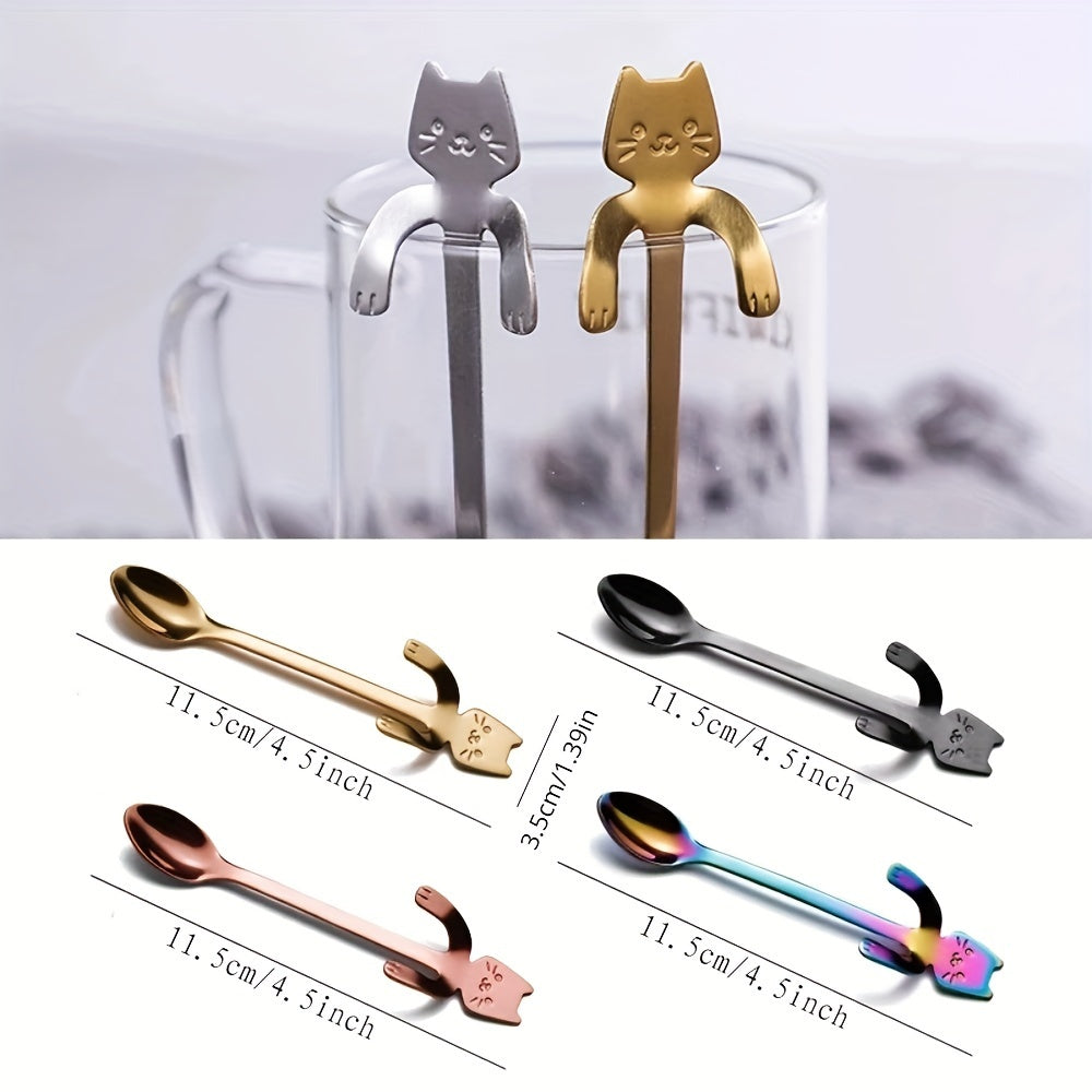 Adorable Cat-Shaped Stainless Steel Coffee Spoon for Desserts and Snacks, perfect for serving ice cream.