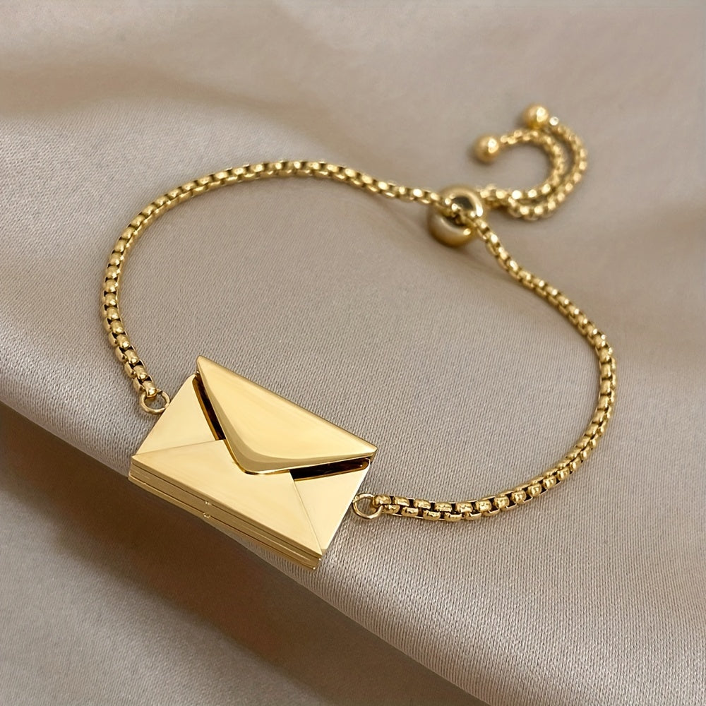 New Envelope Pendant Bracelet can be opened with a love letter inside. This 18K Golden Plated Stainless Steel Bracelet is a perfect surprise gift for loved ones on Valentine's Day.