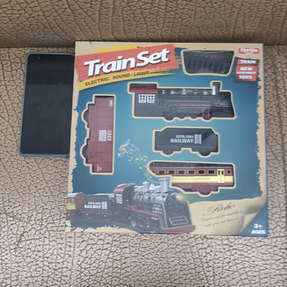 Vintage Electric Train Track Set for kids - Classic Steam Locomotive with Lights & Sounds, Red & Black, ABS Resin, Perfect for Imaginative Play.