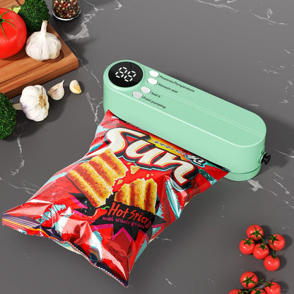 A convenient Portable Vacuum Sealer with Inflatable Pump that is Semi-Automatic and USB Rechargeable. Made from durable Plastic Material, it features a powerful 10W motor and a 1200mAh Lithium Battery for efficient Food Preservation.