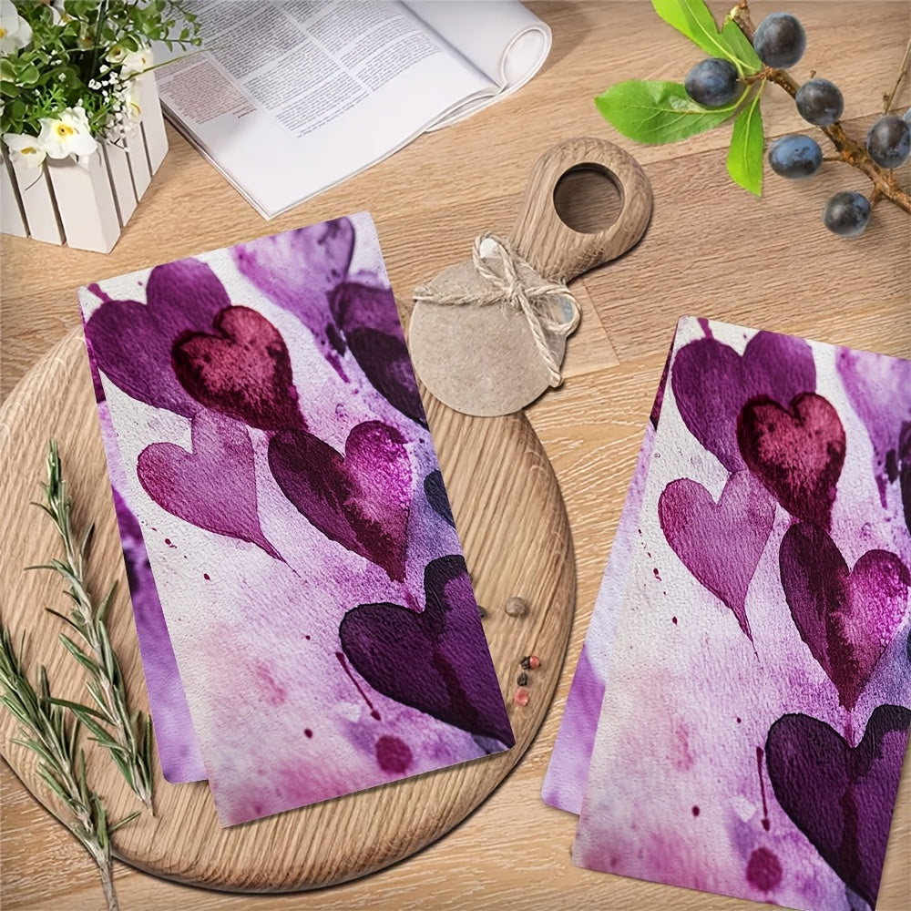 Get a pair of luxurious purple kitchen towels perfect for Valentine's Day. These ultra-soft towels are highly absorbent and great for holiday decorations. Machine washable and measuring 40.64X60.96 cm, they are a must-have for your kitchen.